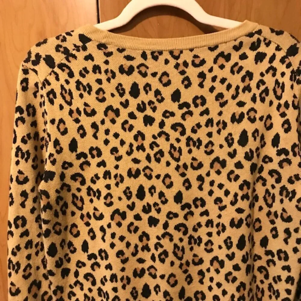 J. Crew Women's Leopard jacquard pullover sweater Khaki/Black Size XS